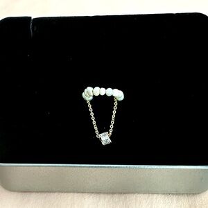 NEW Gold and White Pearl crystal dangling Chain ear cuff